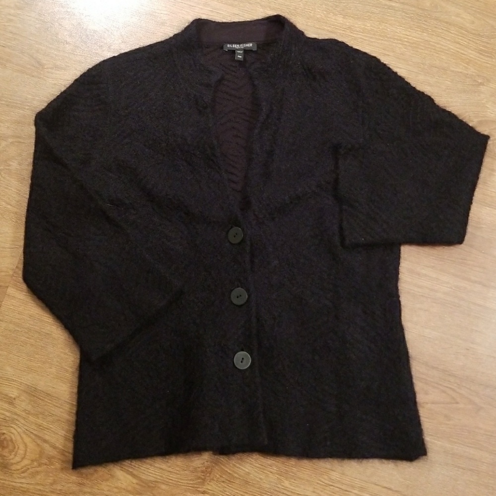 Eileen Fisher Black Mohair Blend Cardigan Size PM